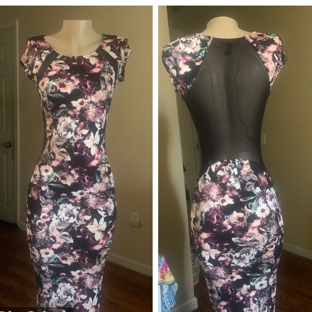 Material Girl mesh floral midi dress S